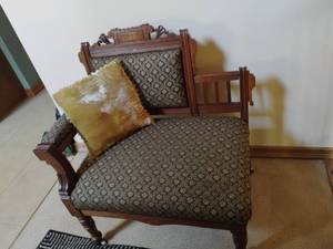 lot 916 image: Victorian Eastlake Telephone Chair with Ornate Carved Details with Original Upholstery