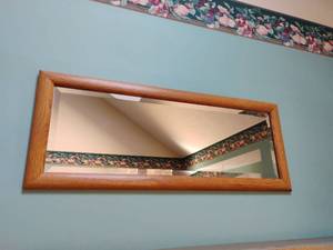 lot 917 image: Oak Beveled Mirror.  16 x 40