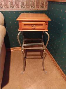 lot 957 image: Emory Telephone Table from Pier One Imports.   31 x 14 x 14.  Matches lots 954 and 958. Located DOWNSTAIRS