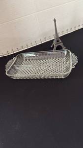 lot 1057 image: Antique relish tray and metal Eiffel Tower statue
