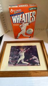 lot 1114 image: Mark McGwire on Wheaties box unopened and framed print 13.5 x 16.5