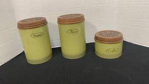 lot 1203 image: Mid-Century Lime Green Kitchen Canister Set