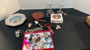 lot 1246 image: Coasters,wine glass tags, wine bottle stoppers, mini figures and more