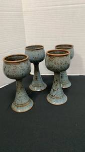 lot 1270 image: Set of 4 Handcrafted Blue Ceramic Chalices