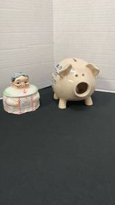 lot 1276 image: Ceramic piggy bank and jar with lid