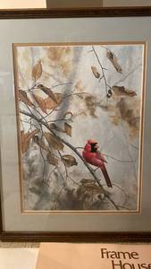 lot 1301 image: Framed limited edition print of Cardinal, signed and numbered by Jean Vietor, frame 27x21