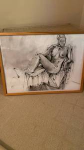 lot 1306 image: Framed drawing of nude by unknown artist from WSU student art sale, frame 23x31
