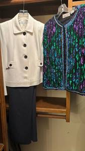 lot 1424 image: Tahari Pant Suit size 4P and a Sparkly jacket size PS