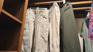 lot 1453 image: Pants Long tan - size 6P, tan capris Small and green capris are Chicos size 0