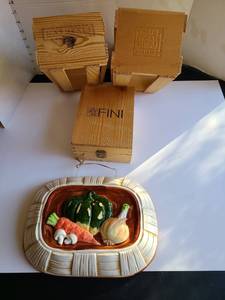 lot 3235 image: Garden vegetable ceamic serving dish with wooden wine boxes