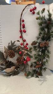 lot 3410 image: Christmas Swag, wreath and Bells on twig