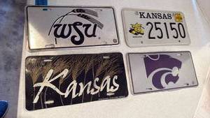 lot 3509 image: WSU, KState and Kansas license tags
