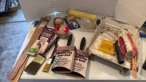 lot 3521 image: Brushes(new), painting supplies, tape and more