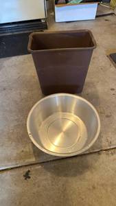 lot 3539 image: Large stainless bowl and small trash can