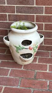 lot 4002 image: Decorative Strawberry Herb Planter Pot 14 inches tall Cracked