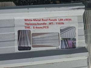 lot 11192512 image: New White Metal Roof Panels Quantity 70  Piece Bundle
