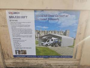 lot 11192550 image: All-Steel Carport 20x30  SDLC2030FT with Enclosed Sidewalls - New in Box