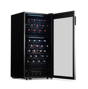 lot 3 image: NewAir 24 x 23 x 47 76-Bottle Wine Capacity, Low-Vibration Ultra-Quiet Inverter Compressor Wine Cooler and Fridge with Glass Door - Sm Exterior Shipping blemishes Retails $900