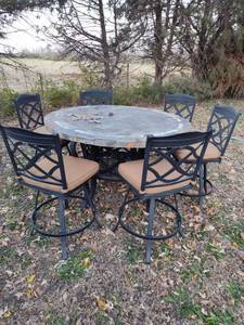lot 152 image: Outdoor Bar Height Patio Set with Slate Top Table