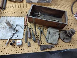 lot 181 image: Early 1900s Cast Iron Shoe Last Set with Wood Storage Box