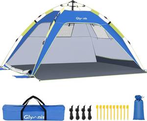 lot 1006 image: 84.6 x 66.9 x 45.2 Glymnis Pop Up Beach Tent Sun Shade Shelter for 3-4 Person with UPF 50, Lightweight & Easy Setup, Vent Windows & Zippered Door, Extended Floor Family Instant Beach Tent
