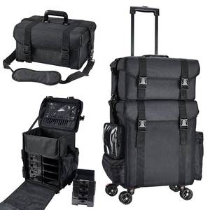lot 1020 image: $168 Costravio Travel Makeup Bag, Cosmetology Case on Wheels, 2 IN 1 Hair Tool Organizer, Rolling Nail Organizer Train Case, Large Cosmetic Trolley Suitcase for MUAHairstylingHome-careGroomer, Black