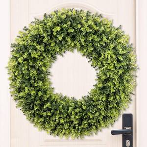 lot 1024 image: 32 Inch Extra Large Boxwoods Green Spring Artificial Wreath for Front Door, Year Round Spring Summer Winter Wreaths for Wall Window Porch Home Farmhouse Outdoor Outside Indoor Decorations