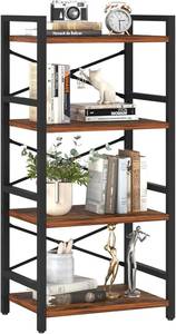 lot 1028 image: 4 Tier Yoobure 4 Tier Bookshelf - Small Book Shelf Industrial Bookcase, Narrow Book Case Book Storage Organizer for CDMovieBook, Bookshelves for Bedroom Office Living Room Berry Brown