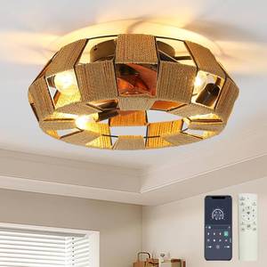 lot 1031 image: 20 Boho Caged Ceiling Fan with Light,20 Bedroom Ceiling Fan Flush Mount,Low Profile Ceiling Fan with light for farmhouse,Rattan Bladeless Ceiling Fan(6 Speed, Timing, No Beep)