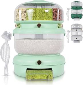 lot 1036 image: Small Rice & Multi-Grain Dispenser Airtight 3-in-1 Rotating Food Storage with Strainer, Holds Up to 22 lbs (12 lb Bulk  6 Compartments)