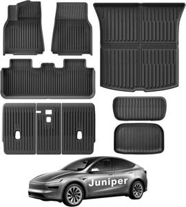 lot 1042 image: Floor Mats for Tesla Model Y Juniper 2025 2026 9PCS Full Set All Weather Non-Slip Front Rear Cargo Liner Second Row Seat Back Mats Trunk Mats Accessories