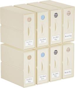 lot 2001 image: 8 PACK TRZZ 8-Pack Modern Beige Bedding Storage Box, Foldable Linen Bins with Window and Labels, Keeps Bedding Neatly Organized and Accessible, QueenKing Duvet Covers