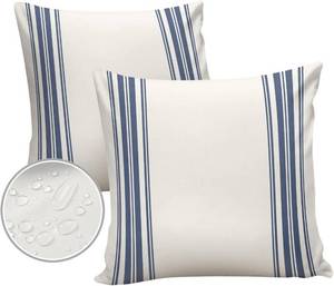 lot 2010 image: Outdoor Waterproof Pillow Covers for Patio Furniture Blue Ticking Vertically Stripe Decorative Throw Pillow Cover Simple Style White Pillowcases Set of 2 Cushion Case for Sofa Couch Chair 18 x 18 In