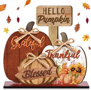 lot 2039 image: Leinuosen Hello Pumpkin Fall Decor Blessed Grateful Thankful Thanksgiving Decor Farmhouse Pumpkin Table Centerpieces Standing Wooden Block Sign for Home Kitchen Decorations(Brown,White,Orange,Cute)