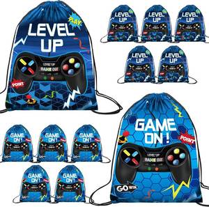 lot 2076 image: Eccliy 10 Pcs Video Game on Favor Bags 17 x 13 In Game on Favor Loot Drawstring Bag Game on Video Game Party Favor Bag(Blue)