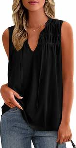 lot 2097 image: PRETTYGARDEN Womens Summer Tops Sleeveless V Neck Shirts Ruffle Loose Tank Top Smocked Work Flowy Dressy Casual Blouses Size XXL