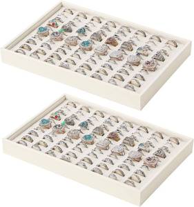 lot 2137 image: Stackable Jewelry Organizer Tray For Drawers,White Leather Small Earring Storage Tray,Bracelet And Necklace Display Box,Jewelry Ring Display Case (Creamy White 80 Grids Ring)