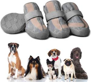 lot 3009 image: Dog Shoes,Mesh Breathable Dog Boots for Walking Running Hiking,Soft Non-Slip Rugged Rubber Sole Dog Booties with Adjustable Straps 4Pcs,Grey-Size8