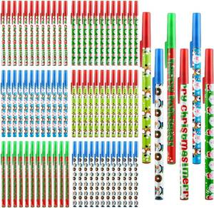 lot 3010 image: Woanger 200 Pcs Christmas Stick Pens Bulk Novelty Holiday Ballpoint Pens Xmas Santa Elk Snowman Stick Pens for Christmas Home School Classroom Party Gift