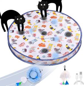 lot 3015 image: 25.6 IN ORSDA Interactive Cat Toys Ball, Automatic Fast Rolling Ball in Pouch, Hide and Seek for Indoor Cats, Motion Chirping Activated Moving Toy, 5 Holes Mat Mouse Catching Game