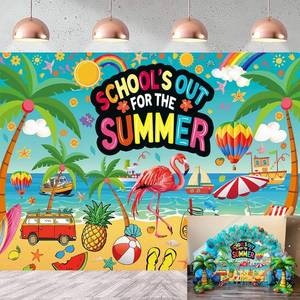 lot 3024 image: Schools Out for The Summer Backdrop Hawaiian Tropical Beach End of School Year Party Theme Photography Background Kids Boys Girls Last Day of School Graduation Party Decor Banner Photo Props (7x5FT)