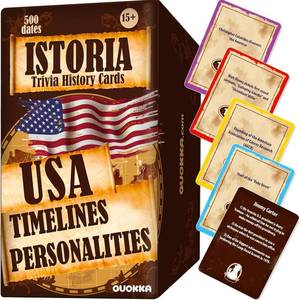 lot 3038 image: QUOKKA USA History & Personality Board Card Game - Istoria 500 Trivia Cards Double-Sided Deck - Fun Educational Trivia Games for Adults, Friends & Family Night - Ages 15