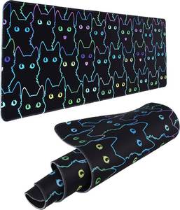 lot 3042 image: Cute Cat Gaming Mouse Pad Extended Large Desk Mat Cute Mousepad XXL Big Waterproof Keyboard Pads Non-Slip Rubber Base with Stitched Edges for Work Computer Game Office Home Decor 31.5x11.8 Inch