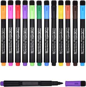 lot 3051 image: 1 Count (Pack of 12) Browill UPGRADED 12 Pack Magnetic Dry Erase Markers, Low Odor White Board Markers Whiteboard Marker with Eraser for Kids Teacher Supplies Classroom Calender Fine Tip Point