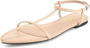 lot 3061 image: Athlefit Flat Sandals for Women Comfortable Buckle Strappy Sandals Pointed Open Toe Ankle Strap Sandals
