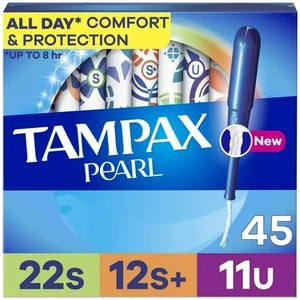 lot 3070 image: Jumbo Tampax Pearl Tampons Trio Multipack, with LeakGuard Braid, SuperSuper PlusUltra Absorbency, Unscented, 45 Count