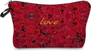 lot 3083 image: Red Rose Makeup Bag Cute Small Makeup Organizer Bag Travel Toiletry Zipper Pouch Flower Love Valentine Gifts Red Roses Cosmetic Bag Rose Gifts for Women Girls