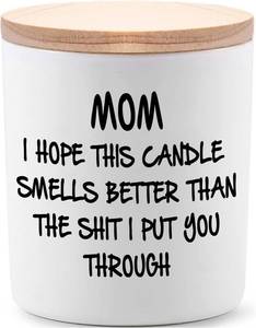 lot 3088 image: 3.25 inches x 2.75 inches BFJLIFE Candles Gifts for Mom from Daughter or Son Funny Cool Unique Christmas Mothers Day Birthday Gifts for Mom Lavender Scented Soy Candle I Hope This Candle Smells Better Than