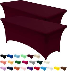 lot 3122 image: 6 Feet - 2 Pack Utopia Kitchen Spandex Tablecloth 2 Pack 6FT, Burgundy Tight, Fitted, Washable and Wrinkle Resistant Stretch Table Cloth Rectangle Cover for Trade Show, Weddings & Parties 72Lx30Wx30H Inch