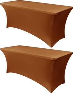 lot 3124 image: 6 Ft  2 Pack Obstal 6ft Stretch Spandex Table Cover for Standard Folding Tables - Universal Rectangular Fitted Tablecloth Protector for Wedding, Banquet and Party, 72L x 30W x 30H Inches, Light Coffee, 2pc